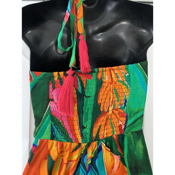 Farm Rio Anthropologie Cover-up Maxi Dress L Green Tassel Tropical Resort Beach - Picture 6 of 15